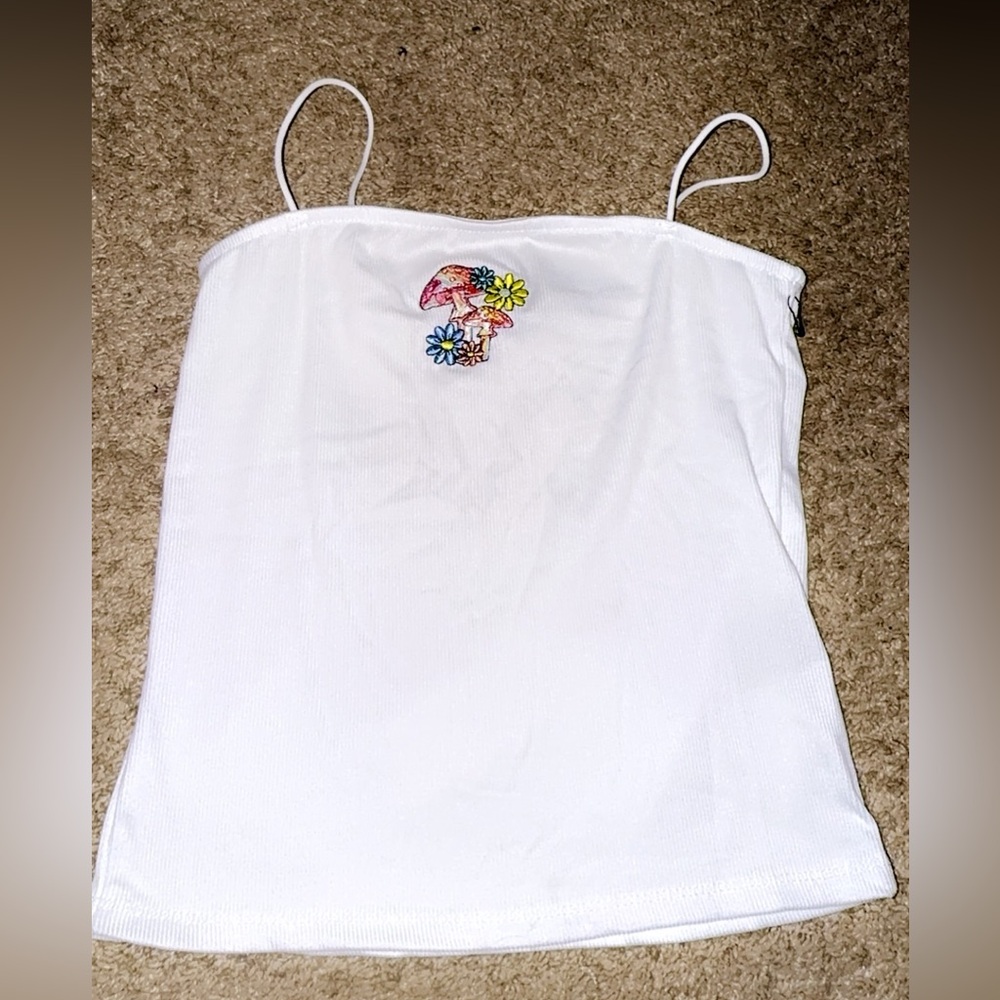 white mushroom logo crop top